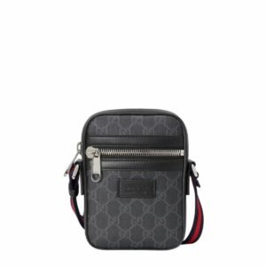 Gucci GG Messenger Bag Black/Grey GG Supreme Canvas A Material With Low Environmental Impact With Black For Men 7in/18cm GG ‎682357 K5RLN 1095