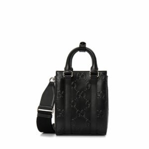 Gucci GG Embossed Mini Tote Bag Black GG Embossed For Men  7.9in/20cm GG 696010 1W3CN 1000