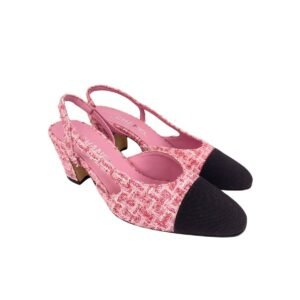 Chanel Woolen High Heel Slingback Sandals Pink For Women