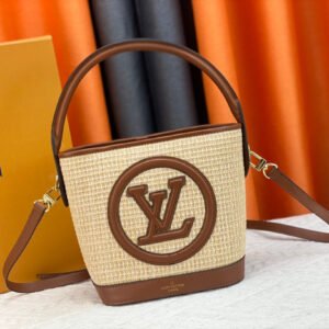 Louis Vuitton Petit Bucket Raffia Caramel Brown For Women, Women’s Bags, Shoulder And Crossbody Bags 9.4in/24cm LV M59961