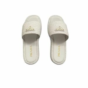 Prada Crochet Flatform Slides White For Women
