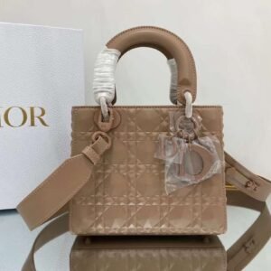 Christian Dior Medium Lady Bag Cannage with Beaded Motif, Brown, For Women Women’s Handbags, Crossbody Bags, 20cm CD