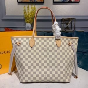 Louis Vuitton Neverfull MM Tote Bag Damier Azur Canvas For Women, Women’s Handbags, Shoulder Bags 12.2in/31cm LV N41361