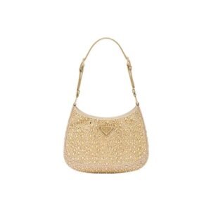 Prada Cleo Satin Bag With Crystals In Gold Tone For Women 8.6in/ 22cm 1BC169_2AWL_F0522_V_HOO
