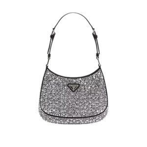 Prada Cleo Satin Bag With Crystals In Black/Gold Tone For Women 8.6in/ 22cm 1BC169_2AWL_F063R_V_HOO