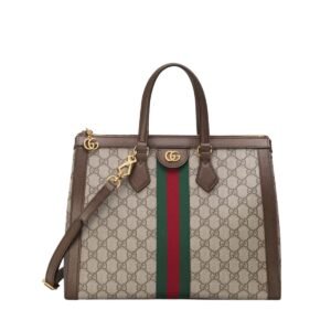 Gucci Ophidia GG Medium Tote Bag Beige/Ebony GG Supreme Canvas With Brown For Women 13in/33cm GG 524537 K05NB 8745