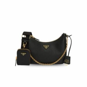 Prada System Nappa Patchwork Shoulder Bag Black For Women, Women’s Bags 9.4in/24cm