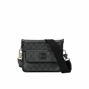 Gucci Messenger Bag With Interlocking G Black Supreme Canvas For Men 8in/21cm 674164 92THN 1000
