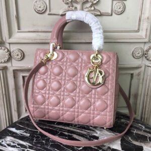 Christian Dior Medium Lady Dior Bag Gold Toned Hardware Dusty Pink For Women 24cm/9in CD