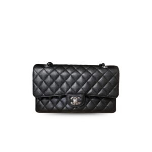 Chanel Classic Handbag with Silver Hardware in Black for Women, Shoulder and Crossbody Bag, 10.2in/26cm, A01112