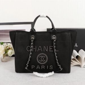 Chanel Large Deauville Pearl Tote Bag Black For Women 15in/38cm A66941
