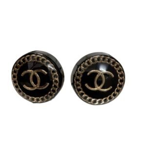 Chanel Round Acrylic Stud Earrings Black For Women