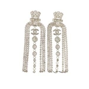 Chanel Tassel Claw Chain Earrings Silver For Women