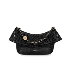 Loewe Medium Ola Bag In Raffia Black For Women 18cm/7.1in – AP22P22X02
