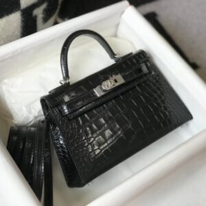 Hermes Mini Kelly 19 Black Silver Toned Hardware Bag For Women, Women's Handbags, Shoulder Bags 7.5in/19cm