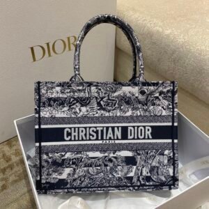 Christian Dior Medium Dior Book Tote Toile de Jouy Stripes Embroidery, Black For Women Women’s Handbags, 36cm CD M1296ZRLP_M928