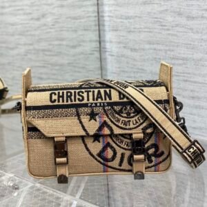 Dior Camp Small Bag In Beige Jute Canvas With Dior Union Motif For Women‎ 9in/23cm CD