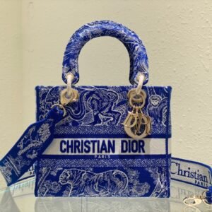 Christian Dior Medium Lady D-Lite Bag Blue, For Women, Women’s Handbags 24cm/9.5in CD M0565OROC_M808