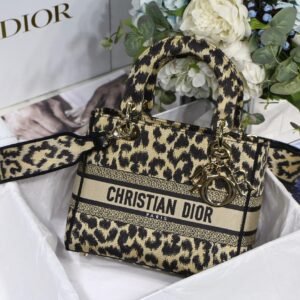 Christian Dior Medium Lady D-Lite Bag Black Gold, For Women, Women’s Handbags 24cm/9.5in CD M0565ORHM_M918