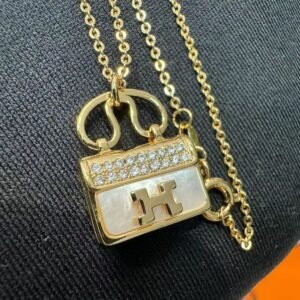 Hermes Amulettes Constance Necklace Gold Tone For Women