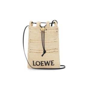 Loewe Drawstring Pocket In Raffia Natural/Black For Women 21cm/8.3in – C756PHPX01
