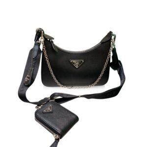 Prada Re-Edition 2005 Saffiano Leather Bag Black For Women, Women's Bags 8.6in/22cm 1NE204_R064_F0002