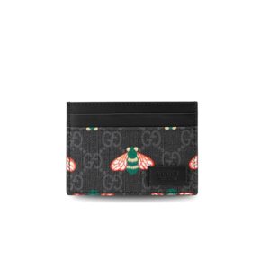 Gucci Card Case Black with Bees Signature For Men 4in/10cm GG