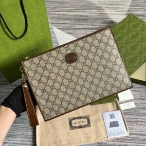 Gucci GG Wool Pouch With Interlocking G Brown For Men, Men’s Pouch 12in/31cm GG