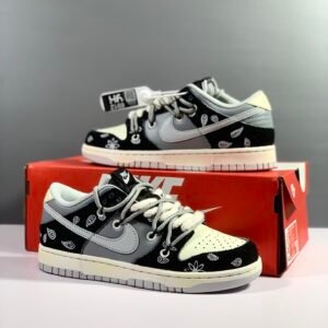 Nike Dunk Low Top Retro Vibe Paisley Light Smoke Grey-Black-Silver Sneaker For Men, Men’s Shoes