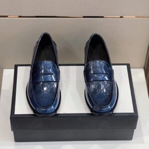 Gucci Men's GG Embossed Loafers Horsebit Blue For Men 699501