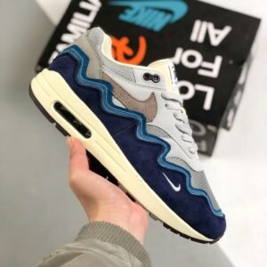 Nike Air Max 1 Patta Waves Noise Aqua Blue-Grey Sneaker For Men, Men’s Shoes