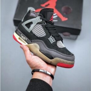 Nike Air Jordan 4 Off White Bred Pk God Factory in Black Sneaker For Men, Men's Shoes
