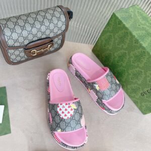 Gucci GG Blooms Supreme Floral Slide Sandal By Canvas Fabric Pink For Women GG