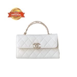[True-to-ORIGINAL] Chanel Flap Phone Holder With Chain White For Women 18cm/7.1in