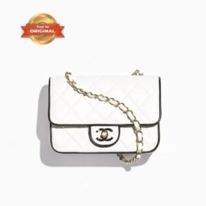 [True-to-ORIGINAL] Chanel Mini Flap Bag White/Black 7.7in/19.5cm For Women AS5151-B19381-NAFJQ