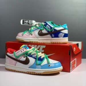 Nike SB Dunk Low Top Pink White Blue With Brown Nike Swoosh Sneaker For Men, Men's Shoes