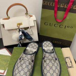 Gucci Men's GG Slipper With Horsebit Blue For Men GG Shoes ‎694249 96G60 4073