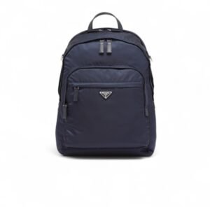 Prada Re-Nylon And Leather Backpack Navy For Men 12.2in/31cm 2VZ048_2DMG_F0008_V_OOO