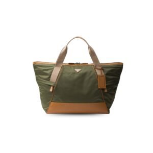 Prada Re-Nylon And Leather Duffle Bag Military/Caramel For Men 17.5in/44.5cm 2VC040_2CX2_F03UQ_V_KOO