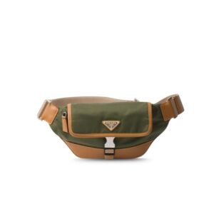 Prada Re-Nylon And Leather Shoulder Bag Military/Caramel For Men 7.1in/18cm 2VH176_2CX2_F03UQ_V_OOO